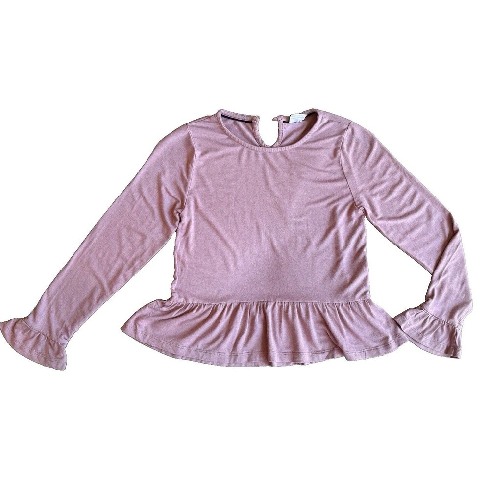 Polarn O. Pyret Girls Dusty Pink Ruffle Peplum Long Sleeve Top Size 6-8Y 122/128